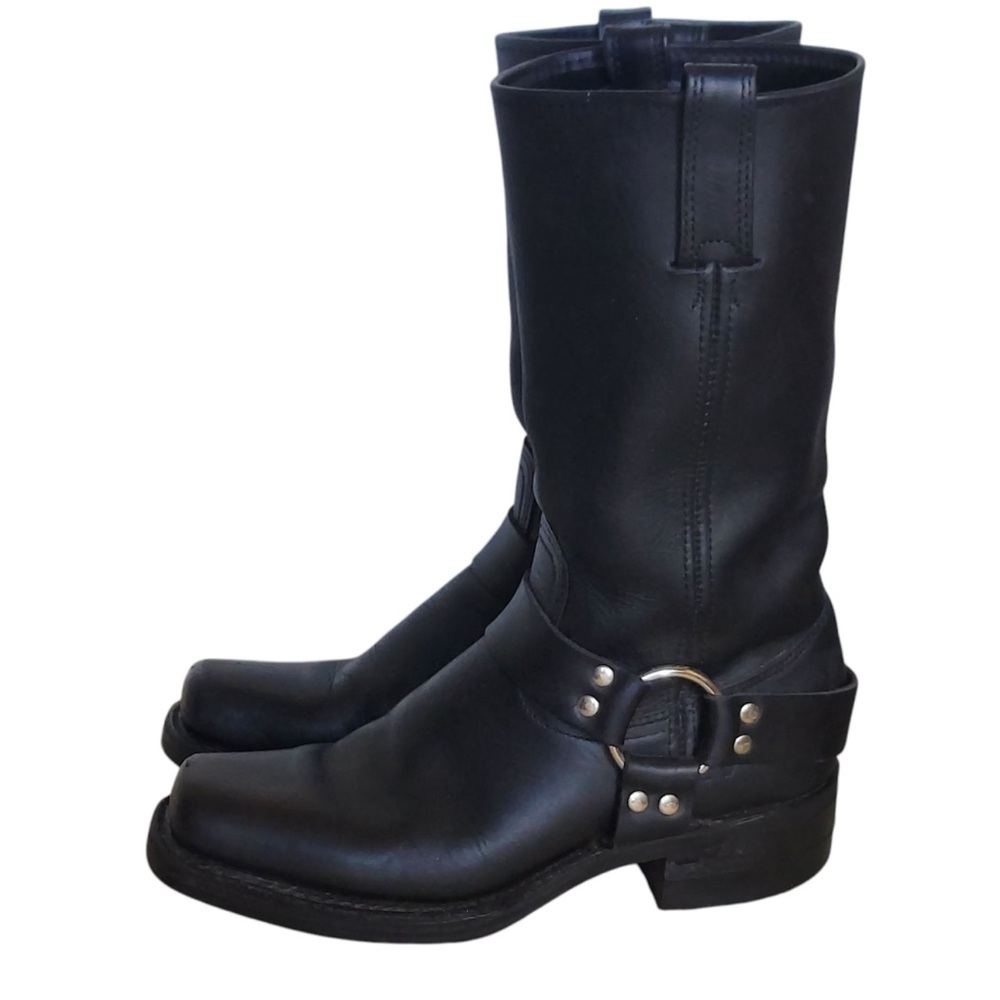 Frye Black Leather Moto Biker Western Harness 12R Women's Square Toe